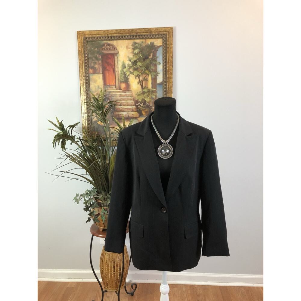 John Meyer Of Norwich Jacket Women's 14 Office Wear Striped Black Notch Lapel